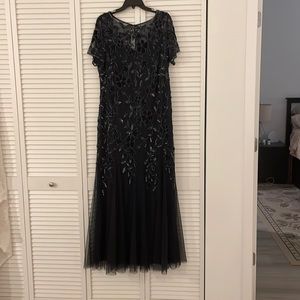 Adrianna Papell size 16W full length tulle gown in navy.